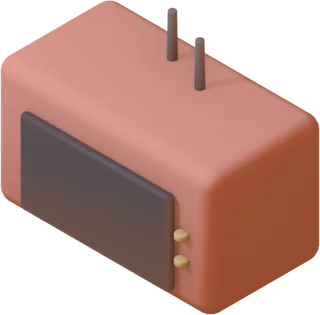 A coral box TV with two antennas.