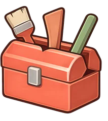 A red toolbox with a paintbrush and tools sticking out.